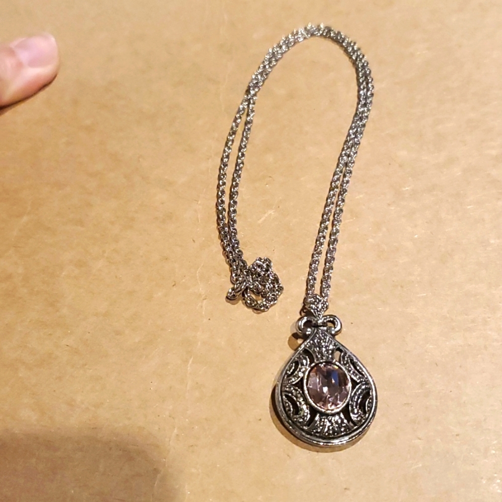 Silver & Pink Gem Slide Necklace